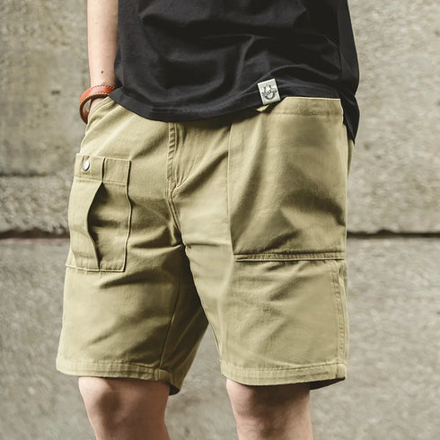 Vintage P37 Cotton Cargo Shorts with adjustable waist and hidden button pockets.